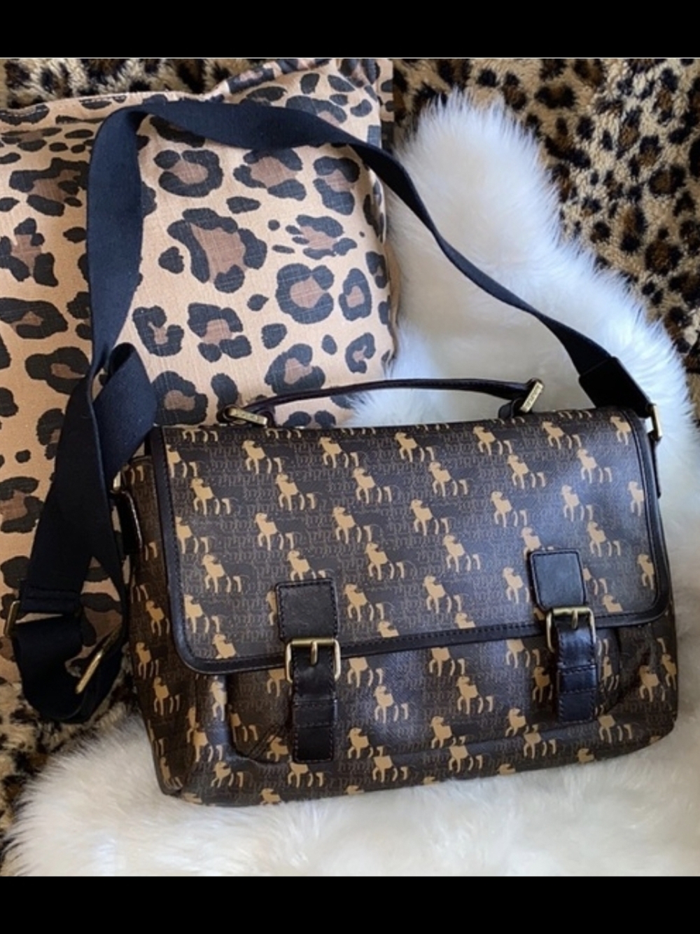 L.A.M.B Brown Printed Messenger Bag with Adjustable Strap